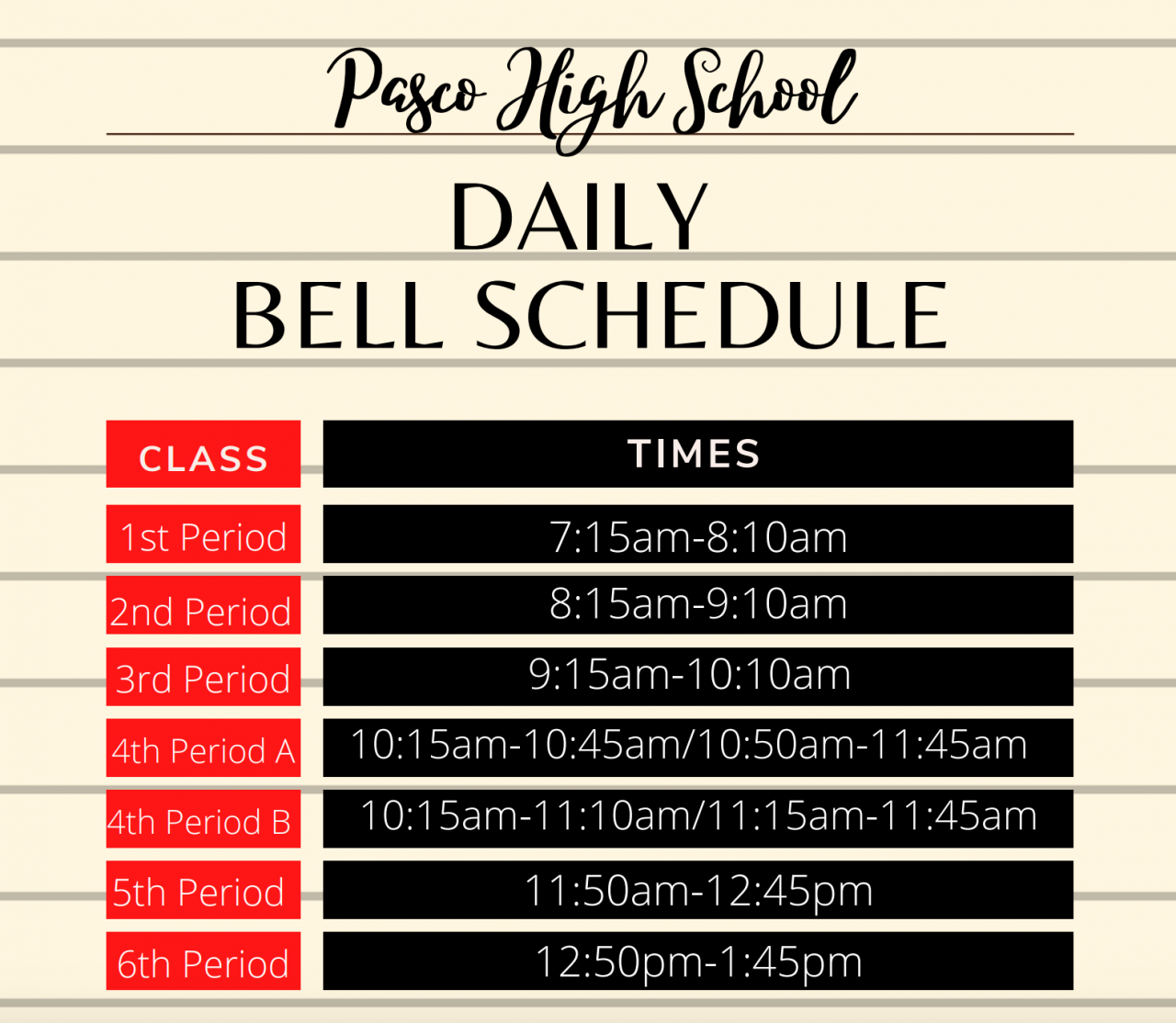 Bell Schedule | Pasco High School